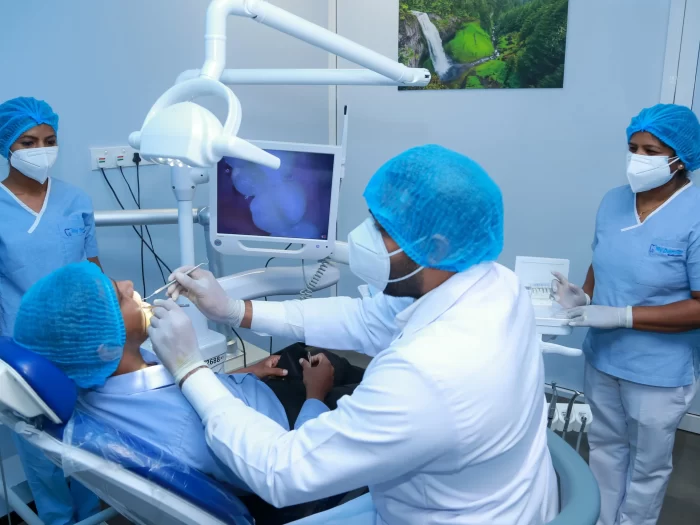 patient at a dental doing a checkup on teeth